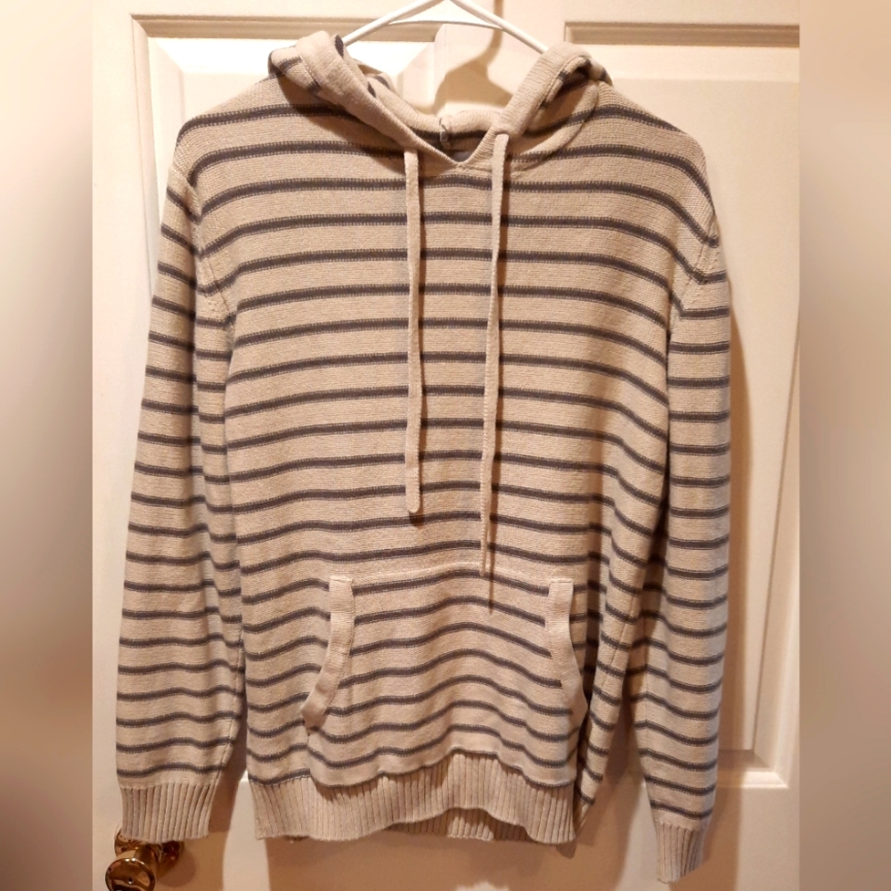 Retrofit Hoodie Womans Medium Gray Striped Outdoor Classic 90s Grunge